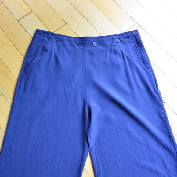 Joie Genesa 100% Silk Wide Leg Button Top Cutoff Capri Comfy Pants Blue Size 10 - Picture 2 of 8